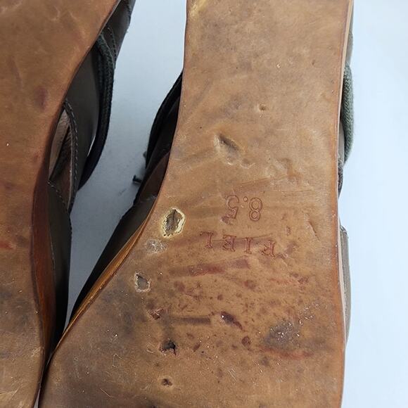 Fiel Bainbridge Wood Wedge Bootie Women 8.5 Taupe Leather Lace-up Cut-outs - Picture 11 of 12